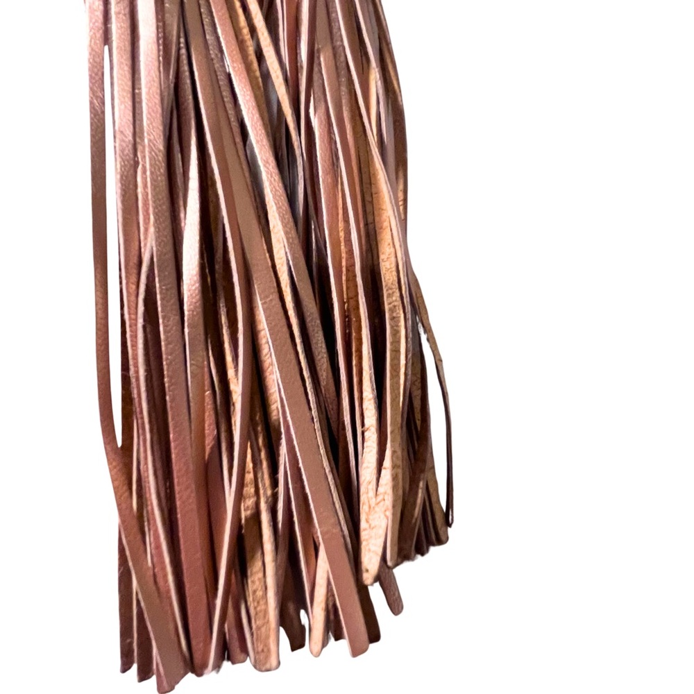 Helen Kaminski Real Leather Metallic Rose Gold Woven Shoulder Bag with Tassels - Picture 7 of 14